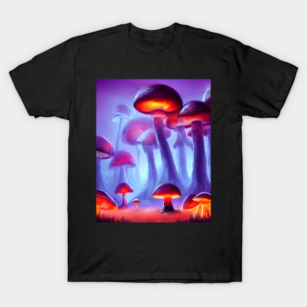 Trippy Glowing Magic Mushroom Forest T-Shirt by ichewsyou